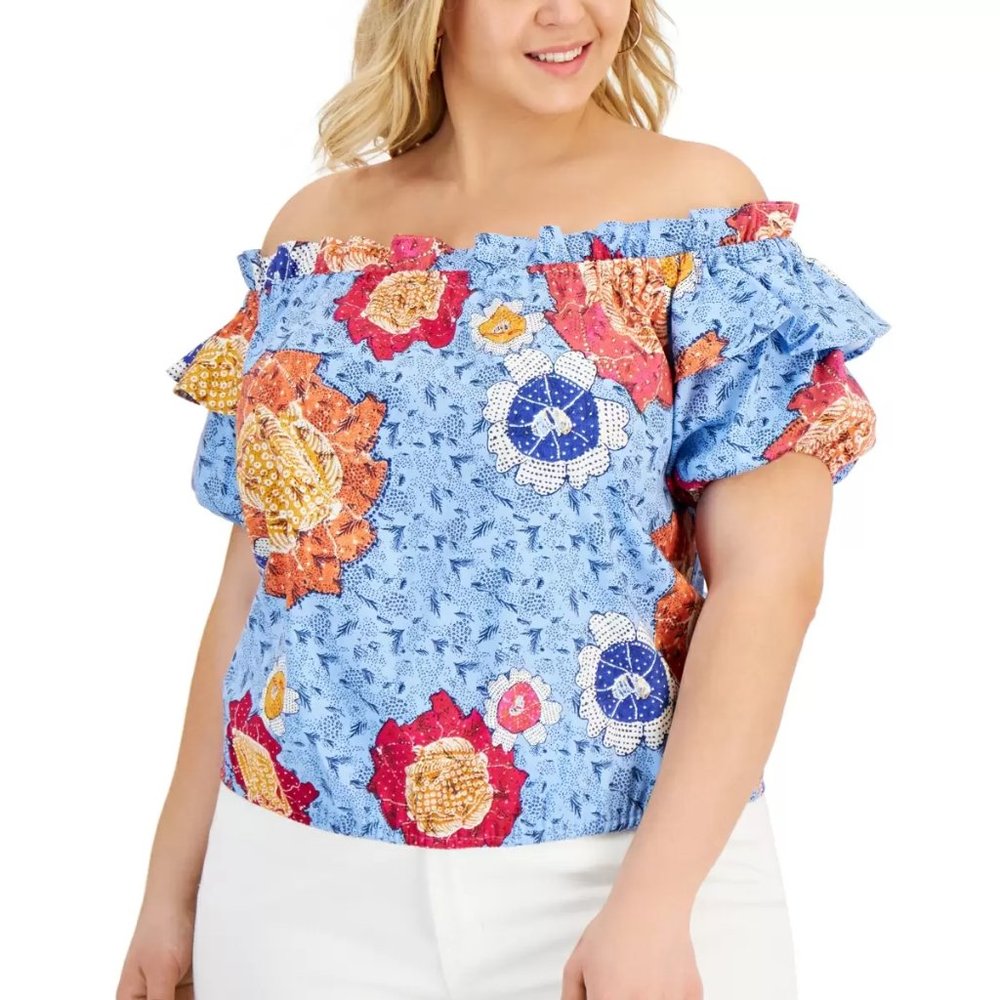 INC International Concepts Plus Size Cotton Off-The-Shoulder Top 1X